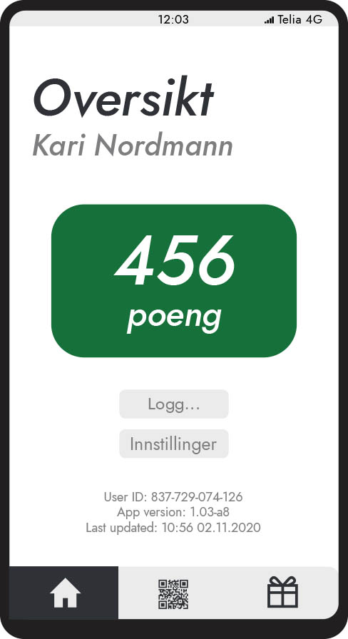 Home page from the SØPL app, displaying the total score the user has