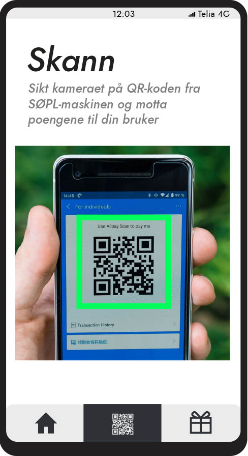 The SØPL app, on a page where you are able to scan a QR code to get points for recycling with our SØPL machine