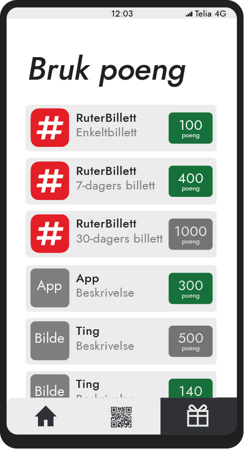 The reward page of our SØPL app, displaying some example rewards a user can get
